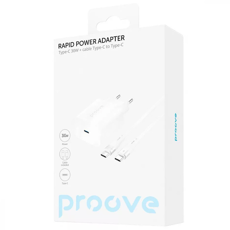 Фото МЗП Proove Rapid 30W (Type-C) + Type-C to Type-C (White) на vchehle.ua