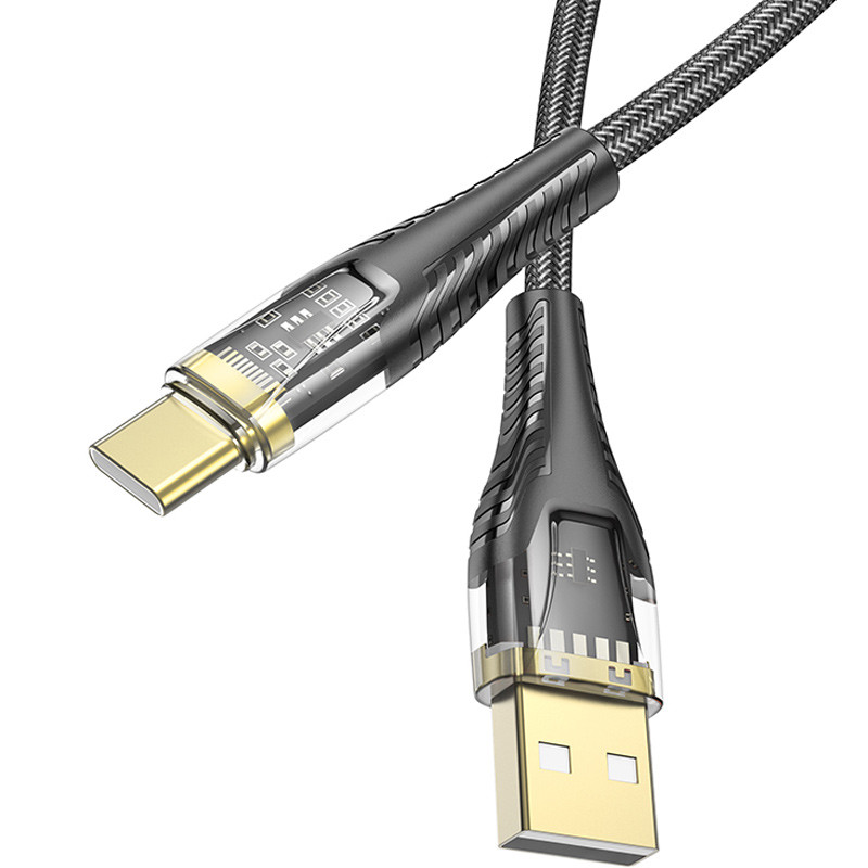 Дата кабель Hoco U121 Gold standart Transparent Discovery Edition USB to Type-C (1.2m) (Black) в магазине vchehle.ua