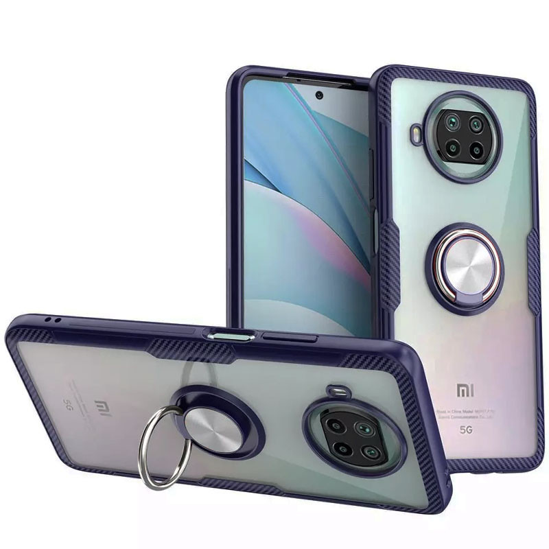 TPU+PC чехол Deen CrystalRing for Magnet (opp) для Xiaomi Mi 10T Lite / Redmi Note 9 Pro 5G (Бесцветный / Темно-синий)