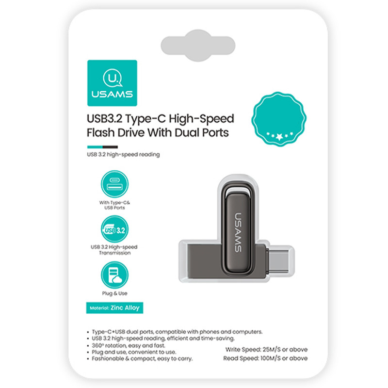 Заказать Флеш накопитель USAMS US-ZB349 USB3.2 Type-C High-Speed Flash Drive With Dual Ports 256Gb (Tarnish) на vchehle.ua