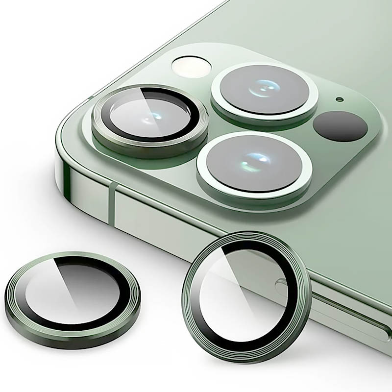 Захисне скло Metal Classic на камеру (в упак.) на Apple iPhone 13 Pro / 13 Pro Max (Зелений / Dark green) в магазині vchehle.ua