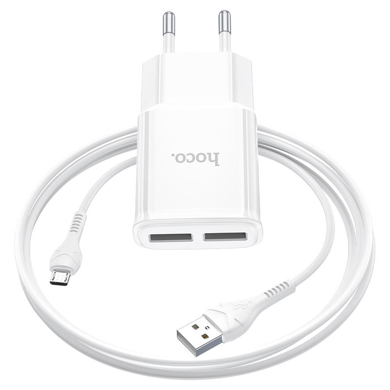 Фото СЗУ Hoco C88A Star round 2.4A (2USB-A) + кабель USB to MicroUSB (Белый) в магазине vchehle.ua