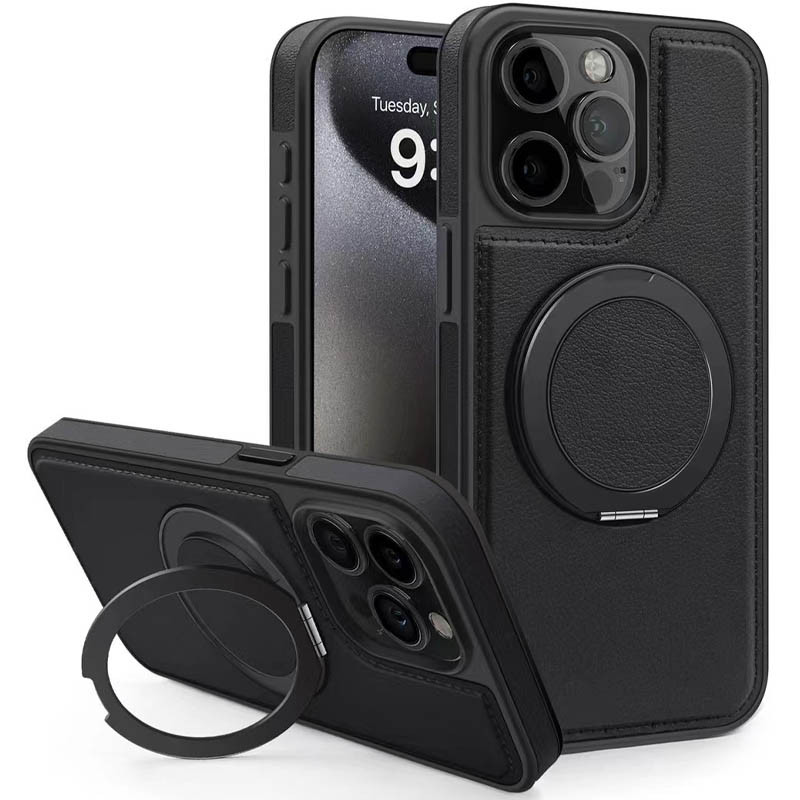 Кожаная накладка Retro with Magnetic Safe для Apple iPhone 15 Pro (6.1") (Black)