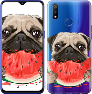 Чехол Мопс и арбуз для Realme 3 Pro