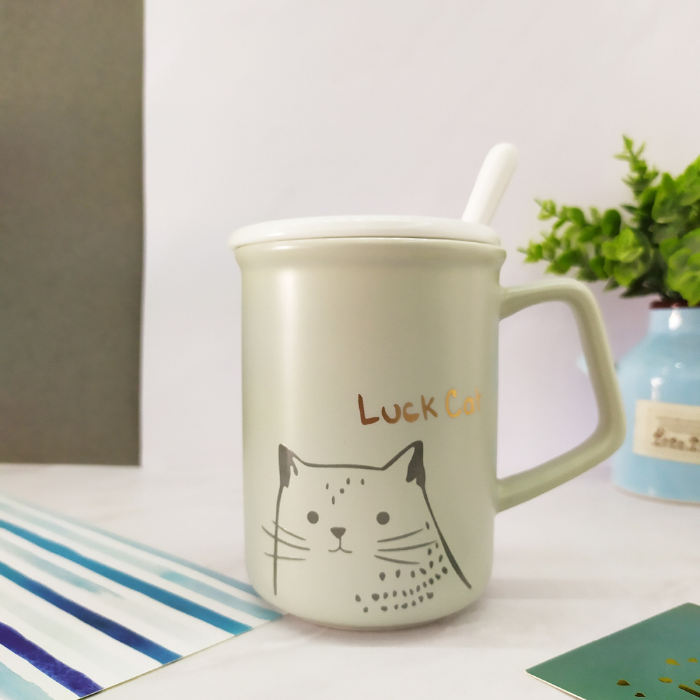 Чашка керамическая Cat Print with Spoon (Серый)