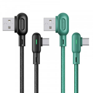 Дата кабель USAMS US-SJ457U57 Type-C Dual Right-angle Cable With Colorful Light (1.2m)