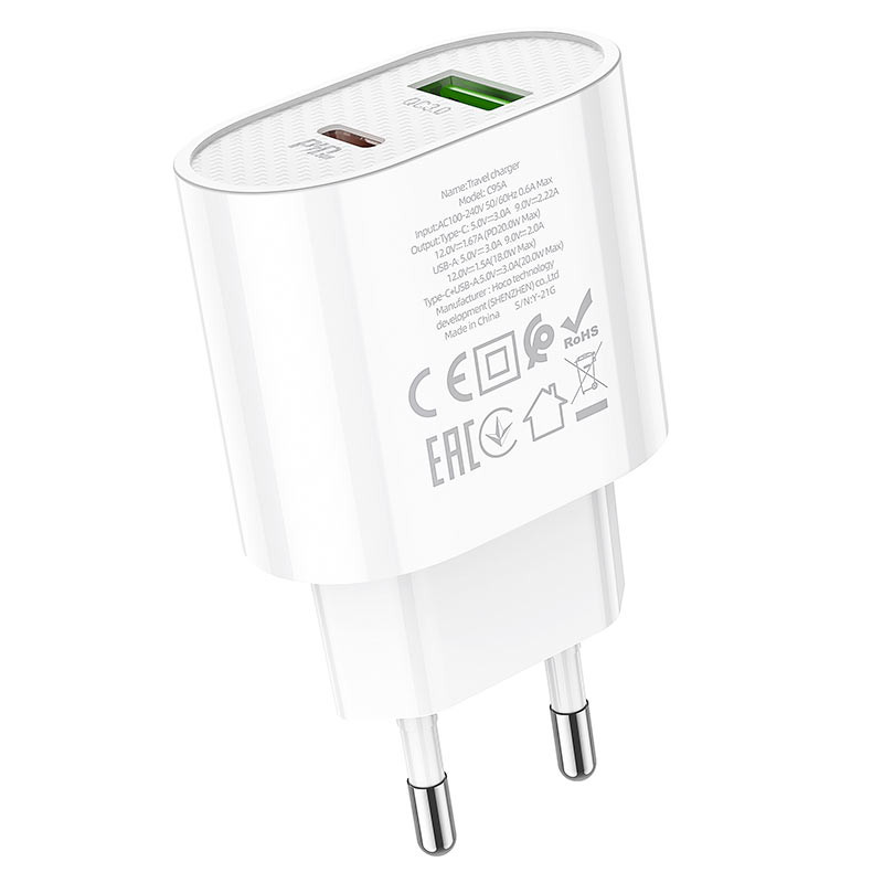 Фото МЗП Hoco C95A PD20W+QC3.0 (1USB-A/1C) (Білий) в маназині vchehle.ua