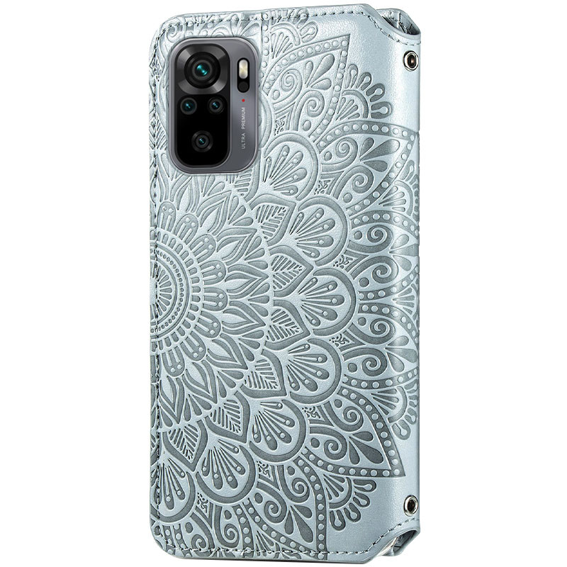 Фото Шкіряний чохол книжка GETMAN Mandala (PU) на Xiaomi Redmi Note 10 / Note 10s (Сірий) в маназині vchehle.ua