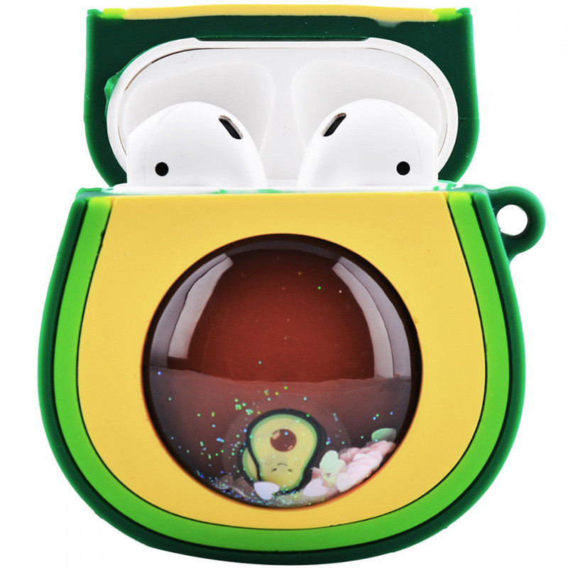 Фото Силиконовый футляр Fruits series with Sparkles & Water для наушников AirPods 1/2 + кольцо (Avocado / Зеленый) в магазине vchehle.ua