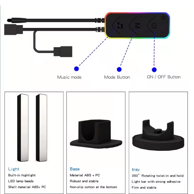 Фото Настільна LED лампа RGB 5V Panel 3 Bluetooth dual pack USB interface with app (Black) в маназині vchehle.ua