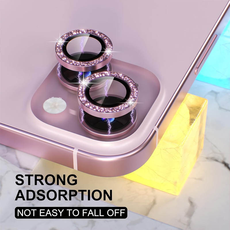 Захисне скло Metal Sparkles на камеру (в упак.) на Apple iPhone 15 (6.1") / 15 Plus (6.7") (Розовый / Pink) в магазині vchehle.ua