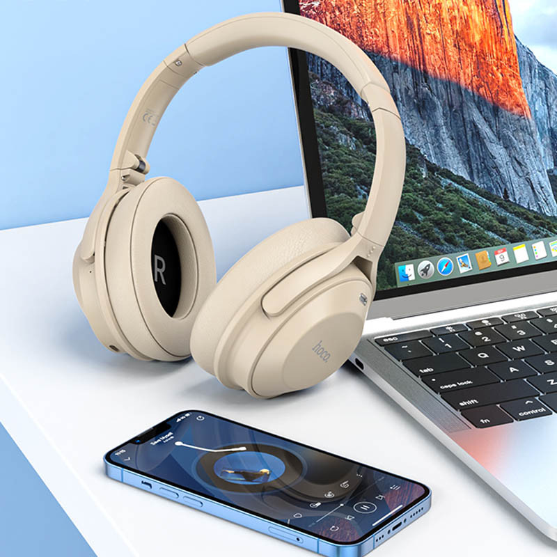 Фото Уценка Накладные беспроводные наушники Hoco W37 Sound Active Noise Reduction (Вскрытая упаковка / Gold champagne) в магазине vchehle.ua
