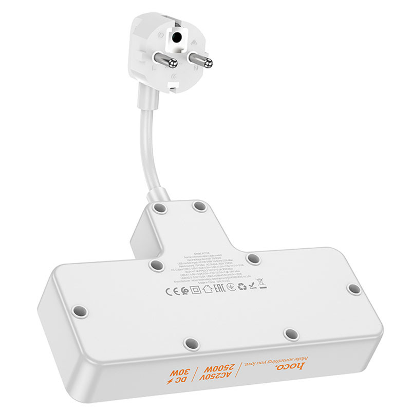 Подовжувач Hoco AC12A Reise (PD30W/1C3A) + Socket (White) в магазині vchehle.ua