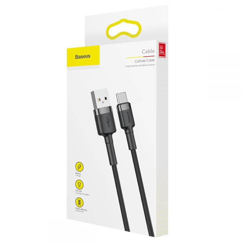 Фото Дата кабель Baseus Cafule Type-C Cable 3A (1m) (CATKLF) (CATKLF-B) (Чорний / Сiрий) в маназині vchehle.ua