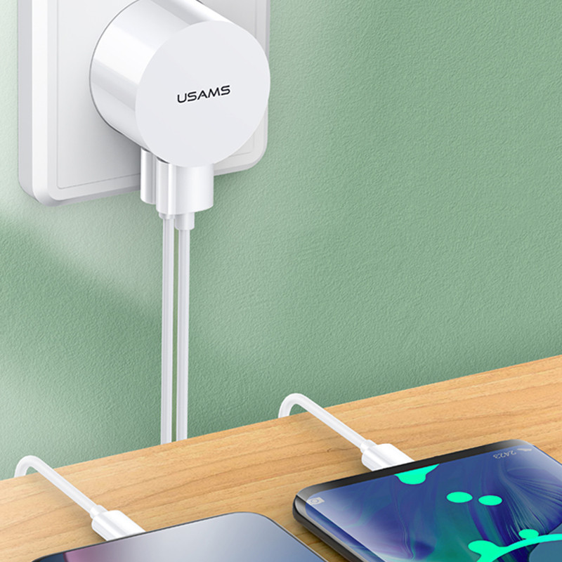 Фото МЗП USAMS T20 Dual USB Round Travel Charger (EU) (Білий) в маназині vchehle.ua