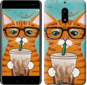 Чехол Зеленоглазый кот в очках для Nokia 6