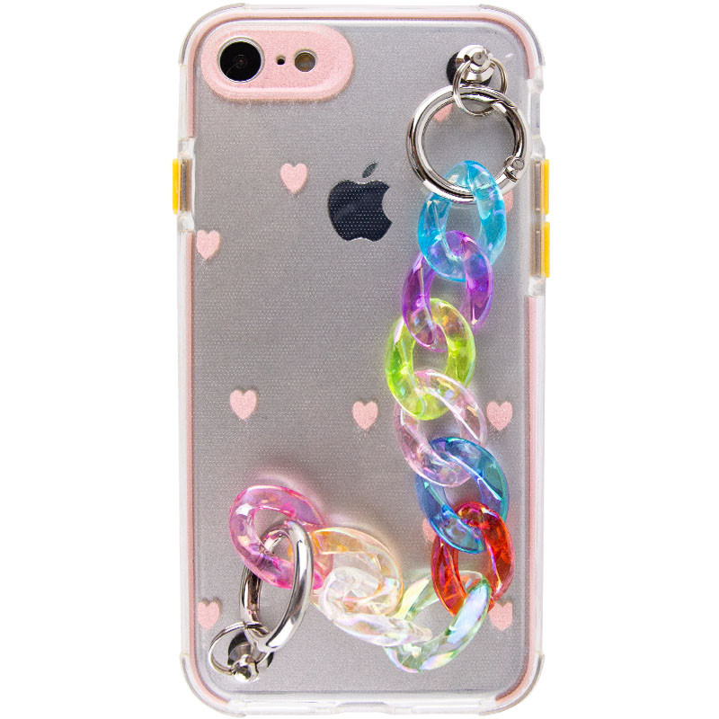 

TPU+PC чехол Colorspot с ремешком-цепью для iPhone SE (2020) (Pink hearts) 1186844