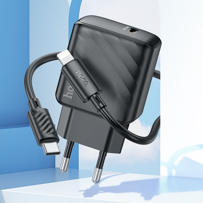 СЗУ Hoco CS22A Value PD30W (1USB-C) + кабель Type-C to Lightning (Black) в магазине vchehle.ua