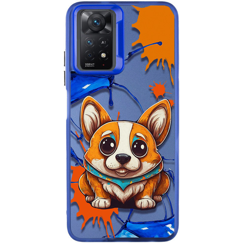 TPU+PC чехол TakiTaki Graffiti magic glow для Xiaomi Redmi Note 11 Pro 4G/5G / 12 Pro 4G (Corgi dog / Blue)