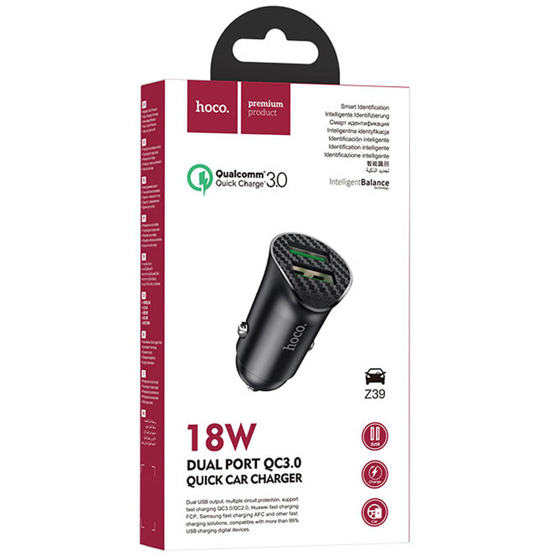 Купить АЗУ Hoco Z39 Farsighted QC3.0 18W (2USB-A) (Черный) на vchehle.ua