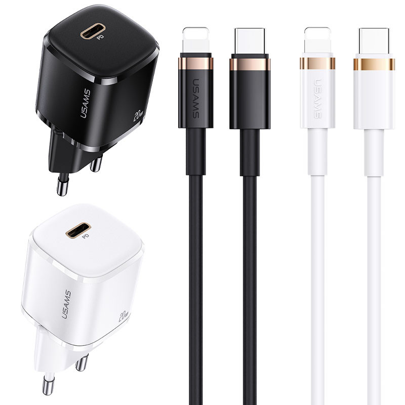 СЗУ Usams US-XFK T36 20W (1USB-C) + кабель Type-C to Lightning