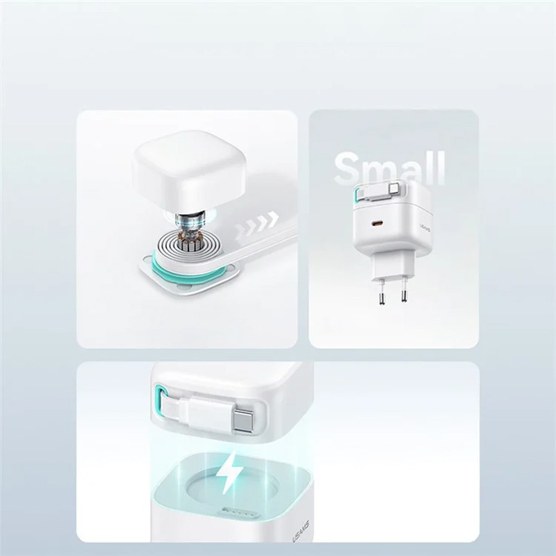 Купити МЗП Usams US-CC202 GaN With Type-C Magnetic Retractable Cable Module XMF Ser. 35W (2USB-C) (White) на vchehle.ua