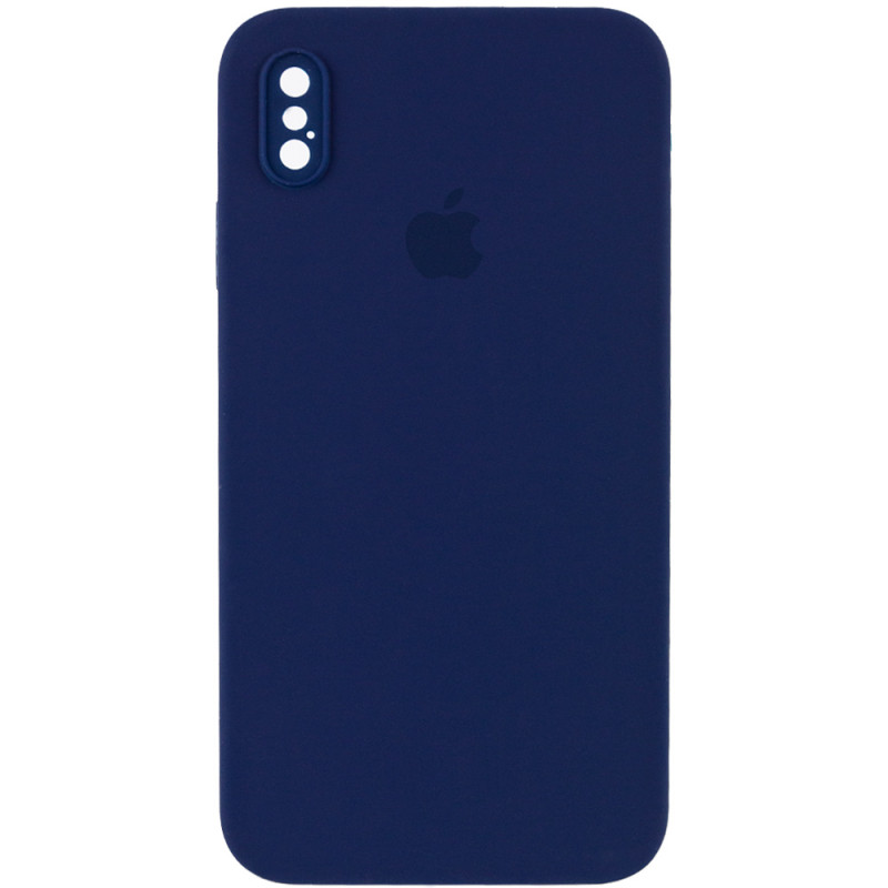 Чохол Silicone Case Square Full Camera Protective (AA) для Apple iPhone X / XS (5.8") (Темно синій / Midnight blue)