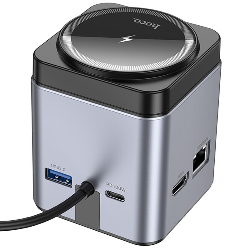 Фото Переходник HUB Hoco HB49 Effortless 9in1 100W с БЗУ (Metal gray) на vchehle.ua