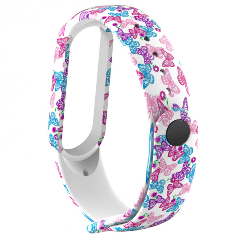 

Силіконовий ремінець з малюнком для Xiaomi Mi Band 5 / 6 (Кольорові метелики / Білий) 926015