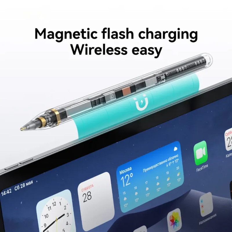Фото Стілус Usams US-ZB264 Transparent Magnetic Charding Tilt-sensitive Active Touch for iPad (Transparent black) в маназині vchehle.ua