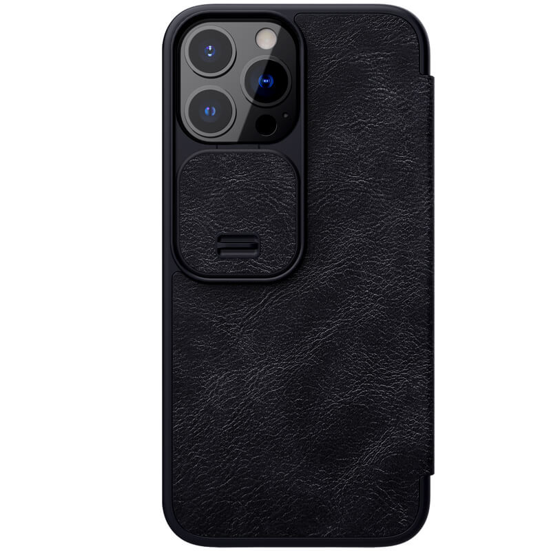 Фото Кожаный чехол (книжка) Nillkin Qin Pro Camshield для Apple iPhone 14 Pro (6.1") (Черный) на vchehle.ua