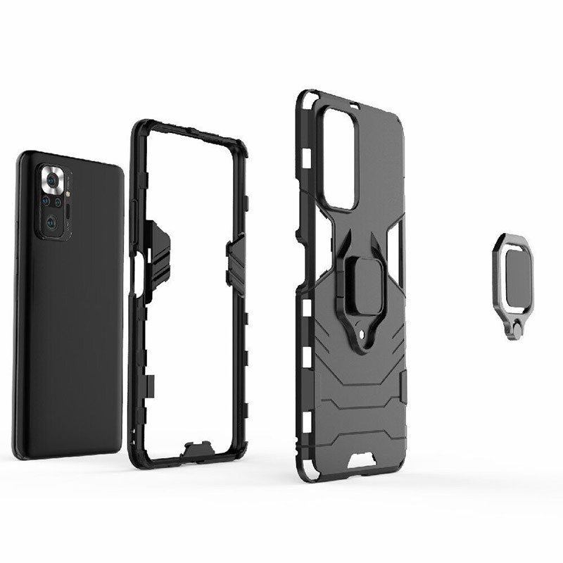 Купить Ударопрочный чехол Transformer Ring for Magnet для Xiaomi Redmi Note 10 Pro / 10 Pro Max (Черный / Soul Black) на vchehle.ua