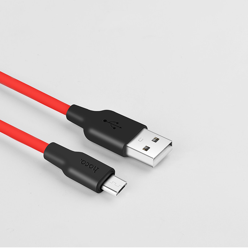 Фото Дата кабель Hoco X21 Silicone MicroUSB Cable (1m) (Черный / Красный) на vchehle.ua
