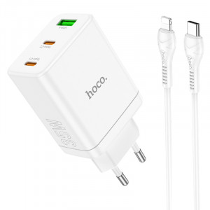 СЗУ Hoco N33 Start PD35W+QC3.0 (1USB-A/2C) + кабель Type-C to Lightning