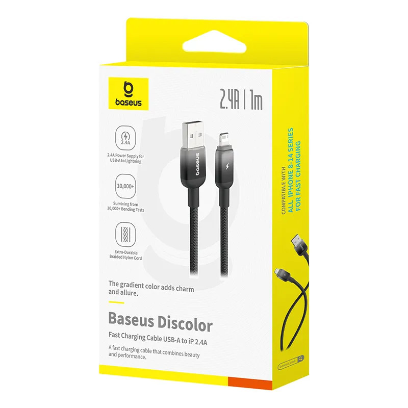 Дата кабель Baseus Discolor Series Fast Charging USB to Lightning 2.4A (1m) (P10374900) (Cluster Black) в магазині vchehle.ua