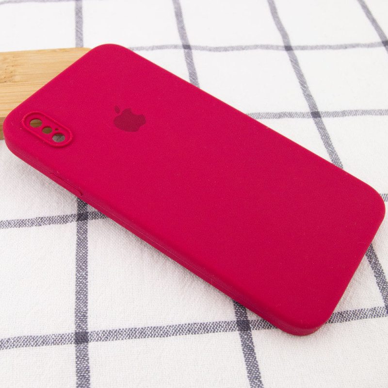 Фото Чохол Silicone Case Square Full Camera Protective (AA) для Apple iPhone X / XS (5.8") (Червоний / Rose Red) на vchehle.ua