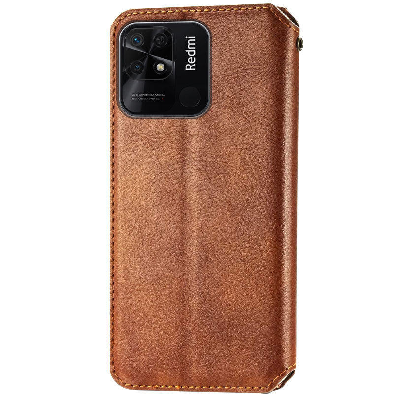 Фото Кожаный чехол книжка GETMAN Cubic (PU) для Xiaomi Redmi 10C (Коричневый) на vchehle.ua