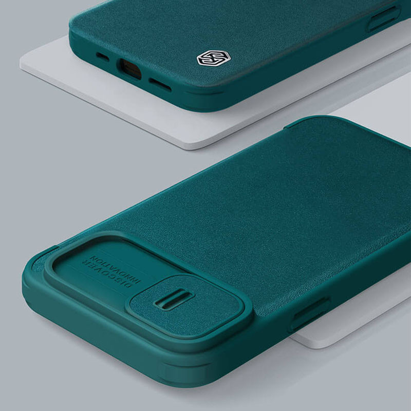 Замовити Шкіряний чохол (книжка) Nillkin Qin Pro Plain Camshield на Apple iPhone 14 (6.1") (Зелений) на vchehle.ua