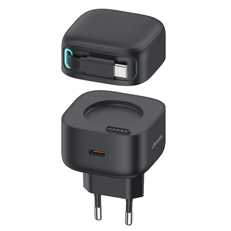 МЗП Usams US-CC202 GaN With Type-C Magnetic Retractable Cable Module XMF Ser. 35W (2USB-C) (Black)