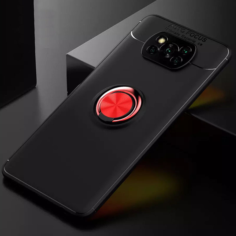 Фото TPU чохол Deen ColorRing під магнітний тримач (opp) на Xiaomi Poco X3 NFC / Poco X3 Pro (Чорний / Червоний) на vchehle.ua