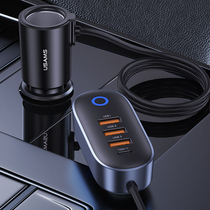 Фото АЗУ Usams US-CC161 156W 4 USB Ports Extension with Cigarette Lighter (Black) на vchehle.ua