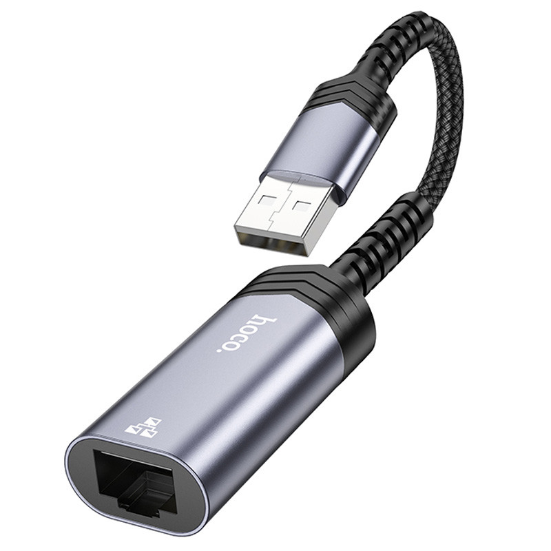 Купити Перехідник Hoco UA26 USB ethernet adapter (1000 Mbps) (Metal gray) на vchehle.ua