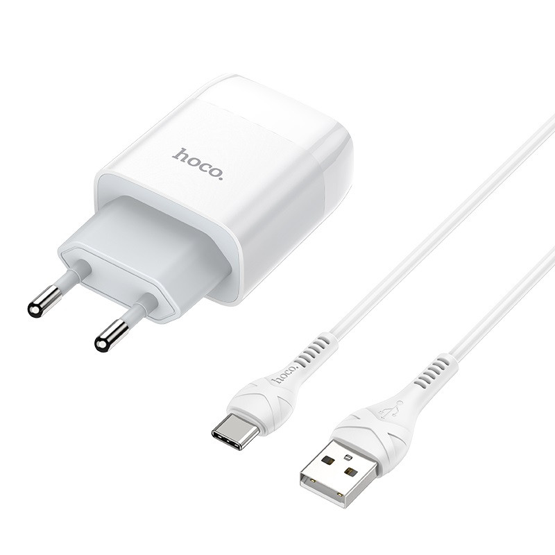 Уценка СЗУ Hoco C72A Glorious 2.1A (1USB-A) + кабель USB to Type-C (Дефект упаковки / Белый)