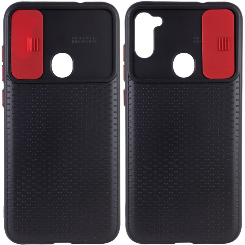 Чехол Camshield Black TPU со шторкой защищающей камеру для Samsung Galaxy A11 / M11 (Черный / Красный)