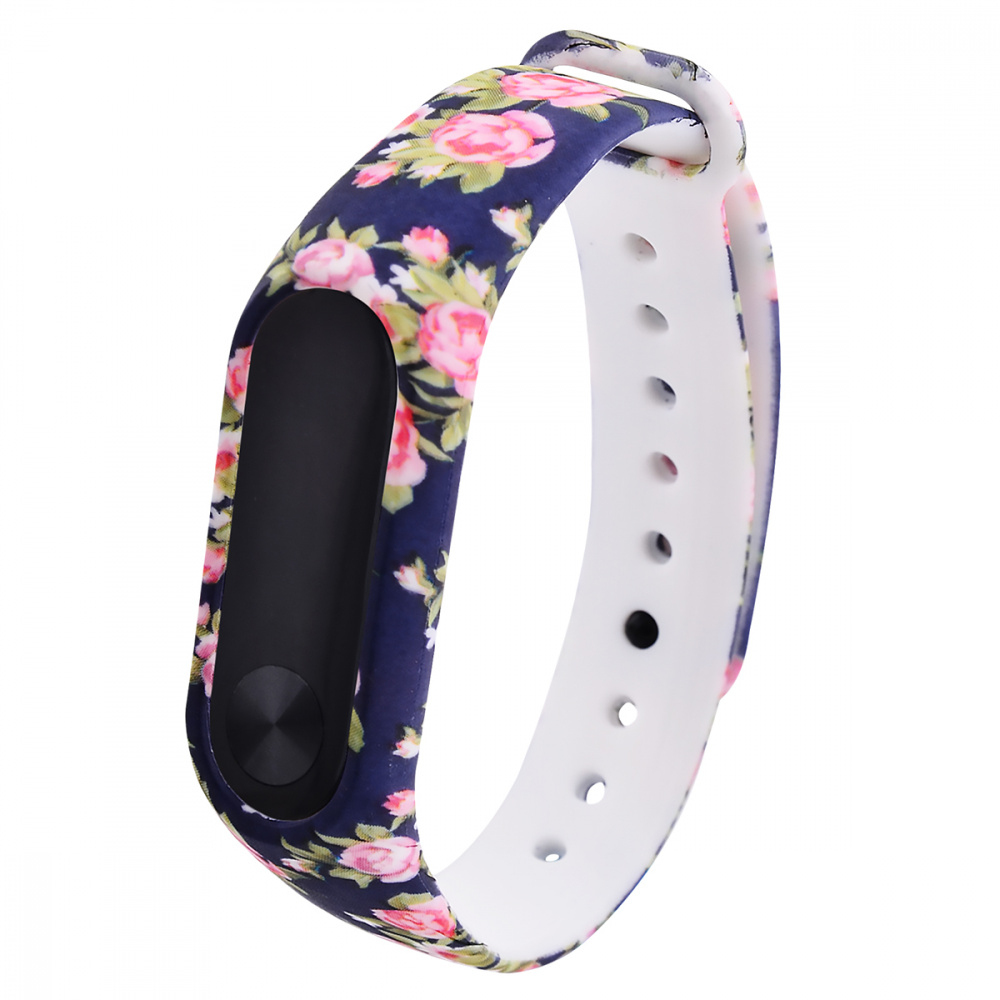 Ремешок Silicone with Print for Mi Band 3/4 (blue_pink_flowers)