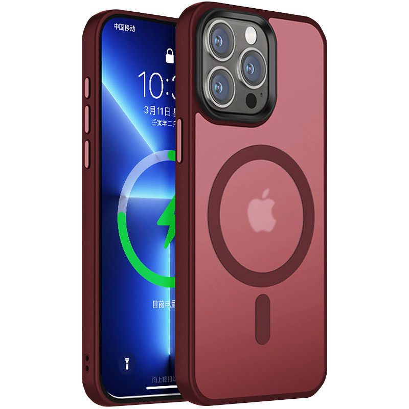 TPU+PC чохол Metal Buttons with Magnetic Safe Colorful на Apple iPhone 15 Pro Max (6.7") (Бордовий)