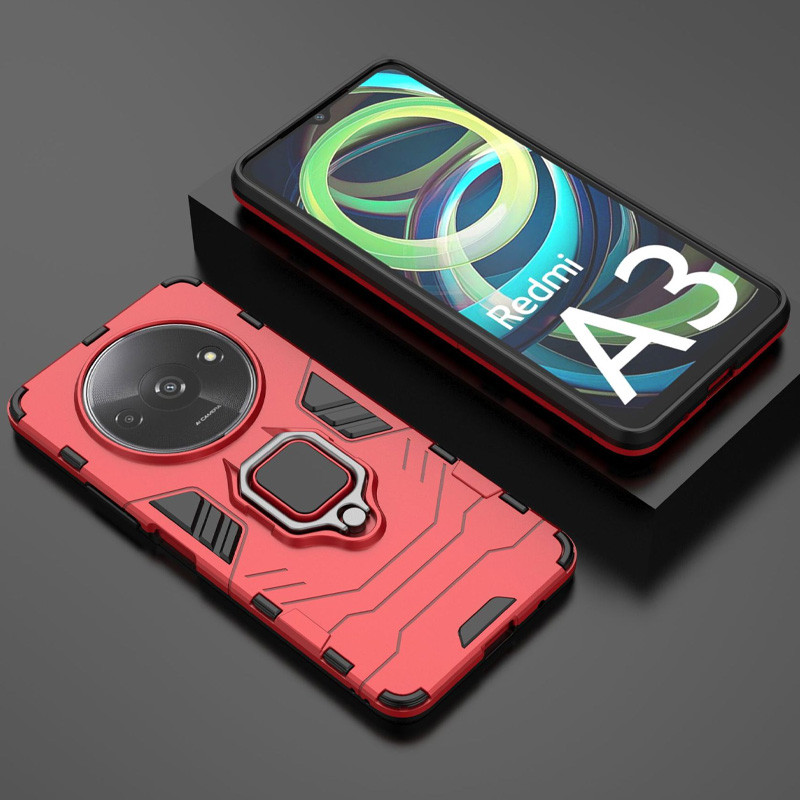Фото Ударопрочный чехол Transformer Ring for Magnet для Xiaomi Redmi A3 (Красный / Dante Red) на vchehle.ua