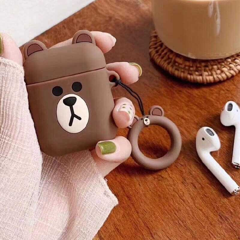 Силиконовый футляр Cartoons&Heroes для наушников AirPods 1/2 + кольцо (Мишка) в магазине vchehle.ua