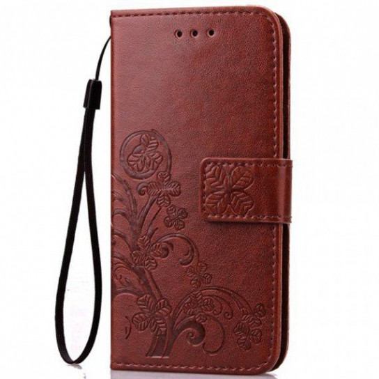 Кожаный чехол (книжка) Four-leaf Clover с визитницей для Samsung A510F Galaxy A5 (2016) (Коричневый)