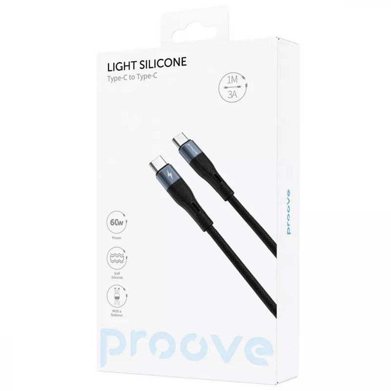 Фото Дата кабель Proove Light Silicone Type-C to Type-C 60W (1m) (Black) в магазине vchehle.ua